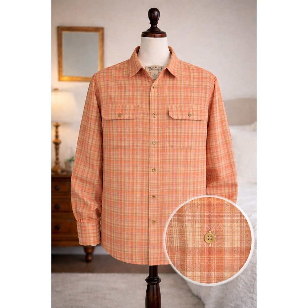 Duluth Trading Co Orange Plaid Long Sleeve Button-Up Shirt Men's Size Medium